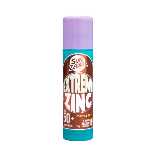 Sun Zapper Extreme Zinc sunscreen stick with purple cap on a white background