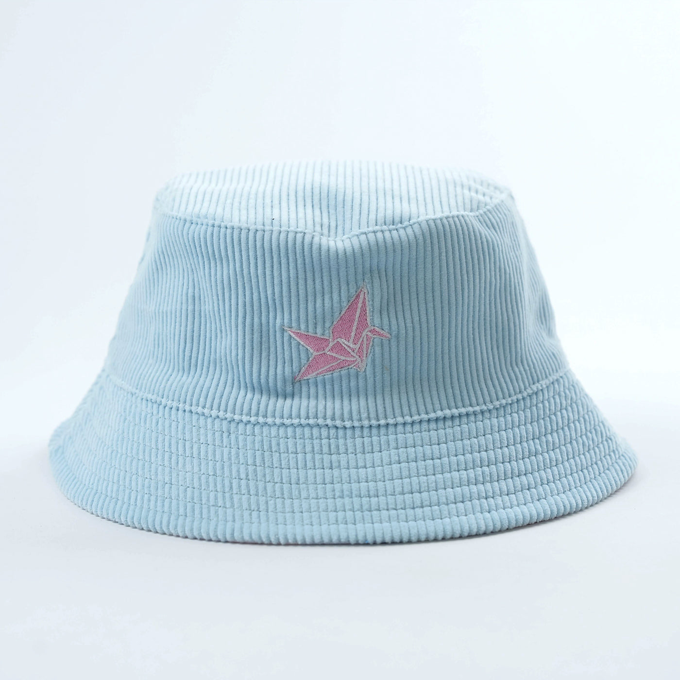 Reversible Bucket Hat – Pastel Embroidered Corduroy & Pastel Crane pattern