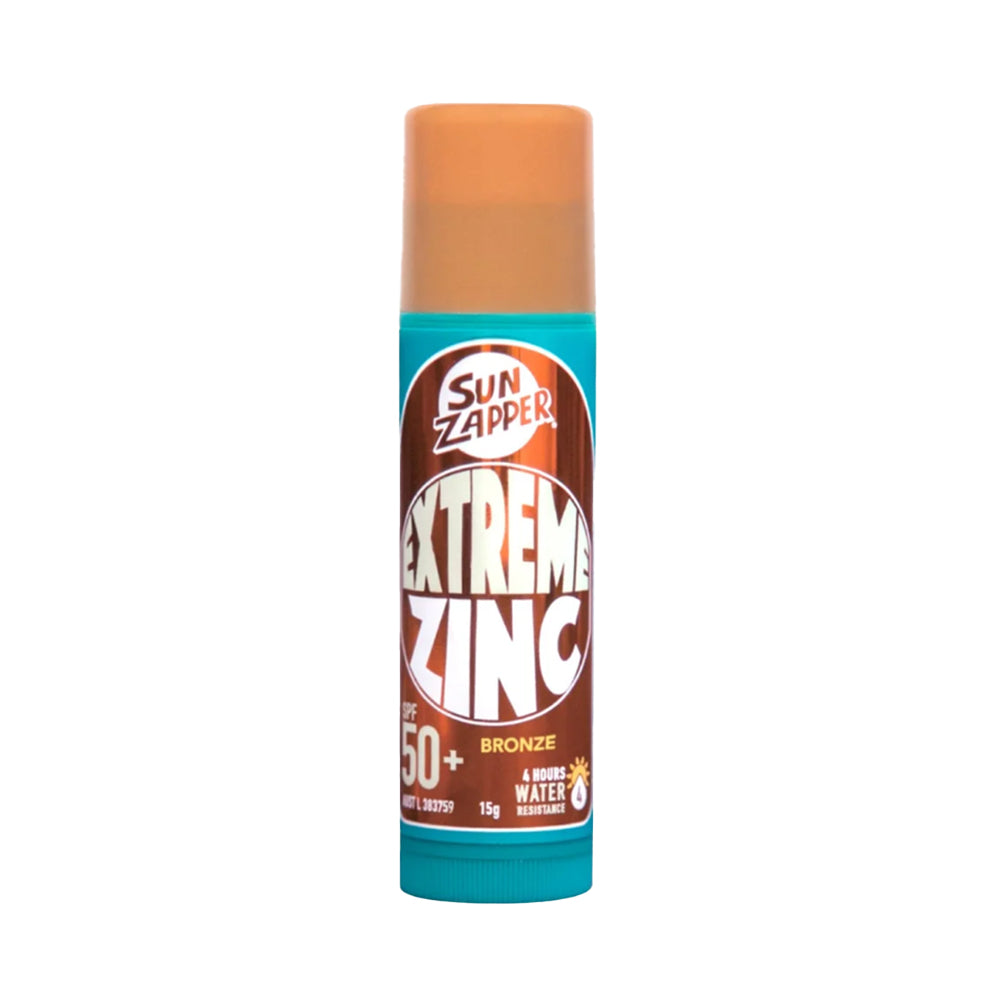 Sun Zapper Extreme Zinc sunscreen stick in bronze on a white background