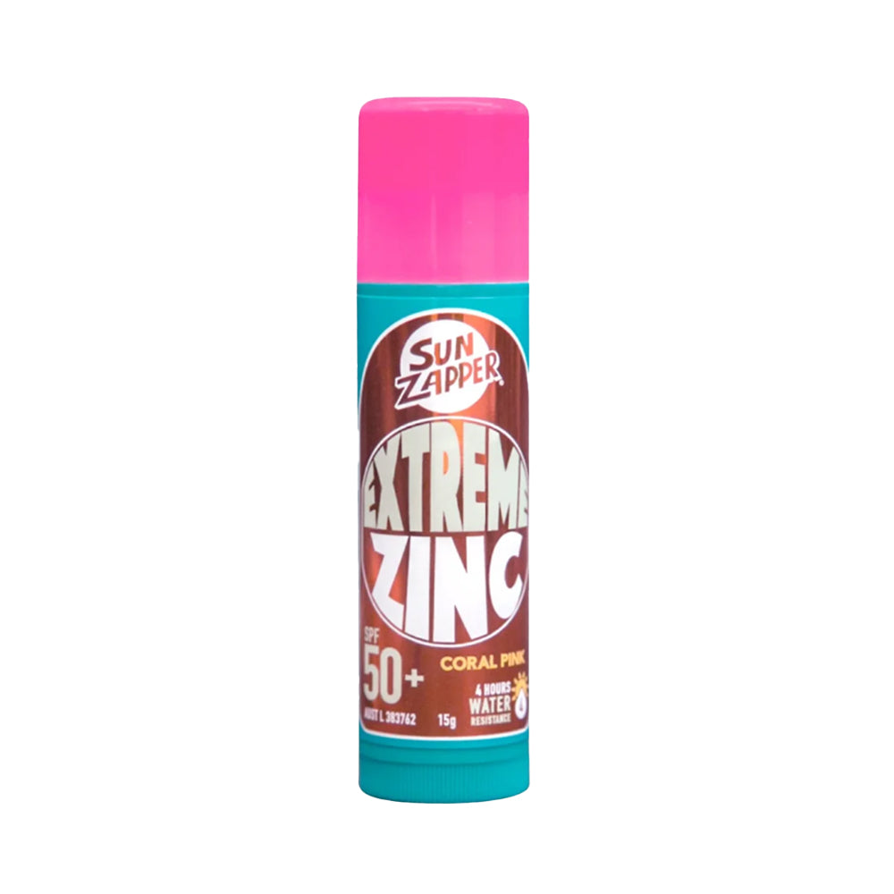 Sun Zapper Extreme Zinc SPF 50+ stick with pink cap on a white background
