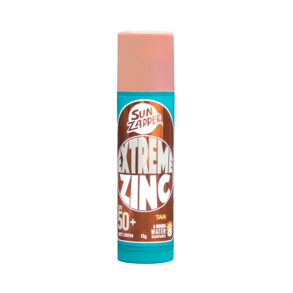 Sun Zapper Extreme Zinc SPF 50+ tan sunscreen stick on a white background